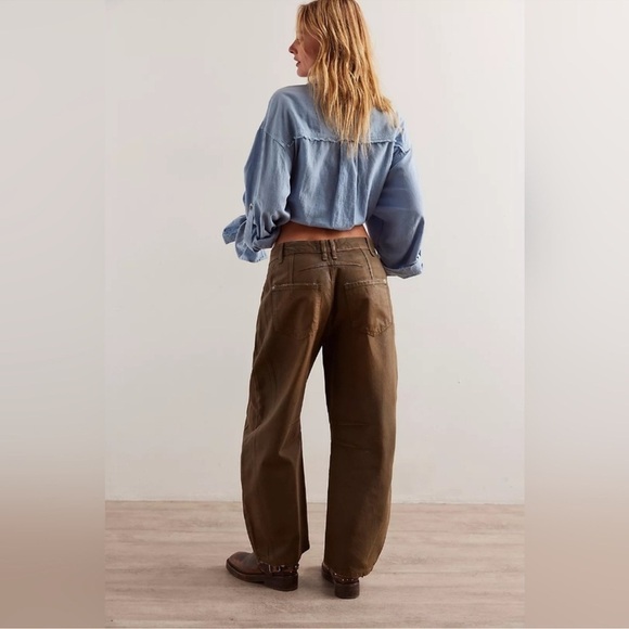 New Free people x new moon Good Luck Coated High Waist Barrel Jeans size 28 - Picture 3 of 14